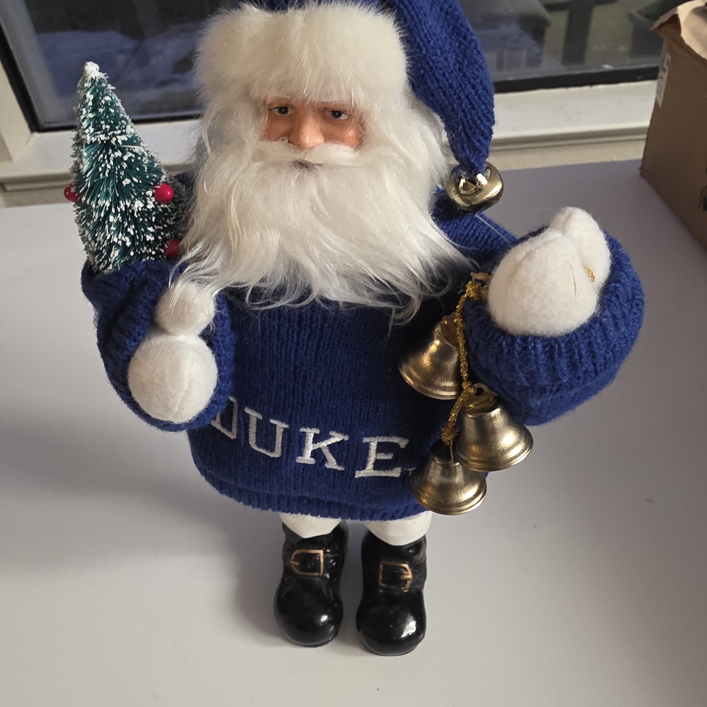 Vintage Duke Santa Figurine with Bells and Tree
